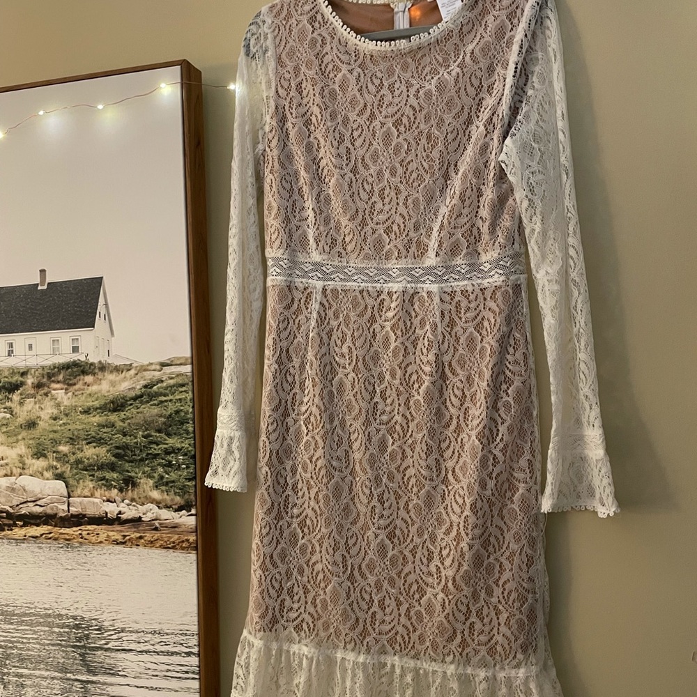 K. Jordan Long-sleeved White Lace Mini Dress